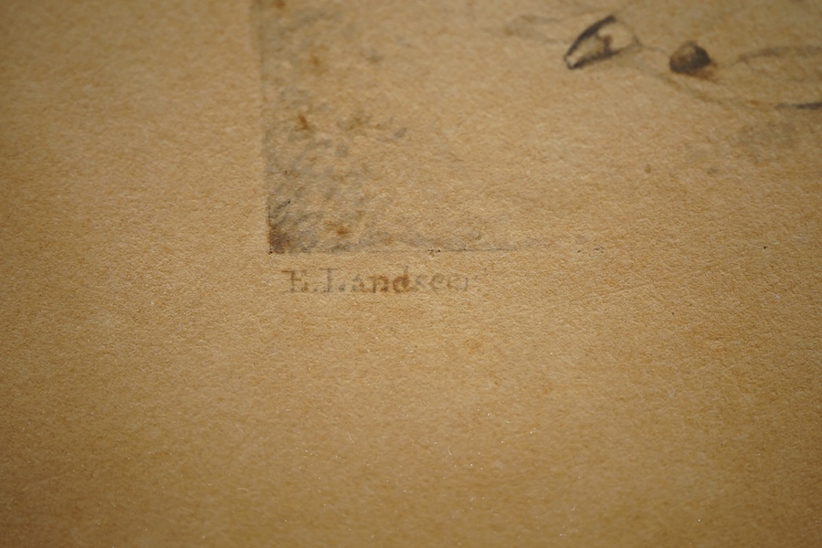 After Sir Edwin Landseer RA (1802-1873), Figural study with figures seated beneath a tree, print on embossed paper, 28 x 20cm